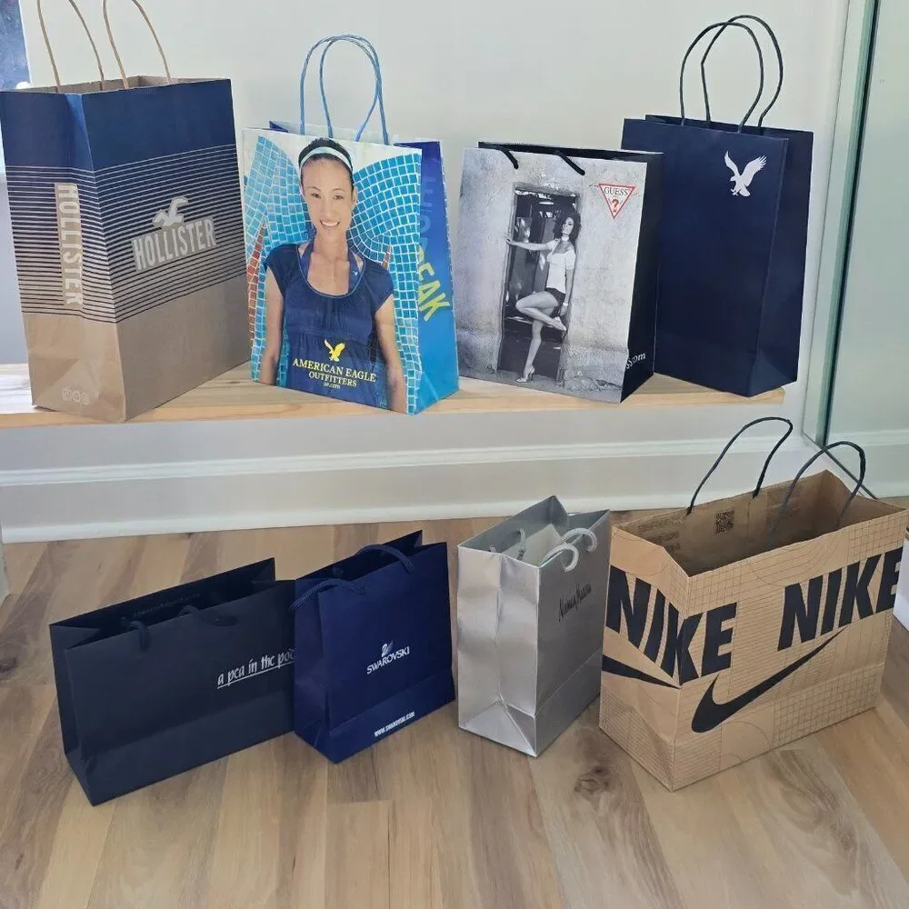 8 Vintage Shopping Paper Bags Hollister Guess American Eagle Swarovski Nike